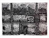 Large Citynightscape by Stephen Baker, Drawing, Sgraffito - watercolour on oil pastel